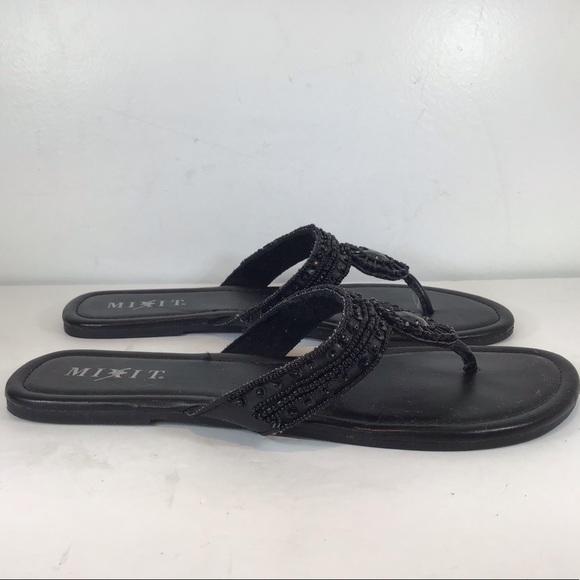 MEXIT BLACK BEADED EMBELLISHED T STRAP SANDALS SZ 9 - Picture 4 of 10